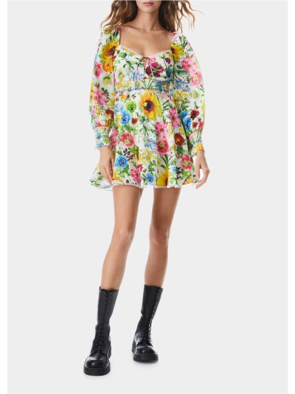 Alice + Olivia Crawford Sweetheart Mini Dress in Sunday Stroll Multi Size 4 NWT